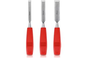 MECHEER 3 Pcs Chisel Set, Wood Chisels for Woodworking DIY Wood Chisel Sets with Bevel Edge, Carpenters Carving Tools Non-Slip Handle, Hand Woodworking Tools for Carpentry Joinery Sculpting 12mm, 19mm, 25mm