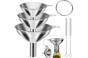 METALNUTS Trichter Edelstahl - 3 Stück Mini Trichter Küche mit Griff und Reinigungsbürste, Stapelbarer Kleiner Trichter für Marmelade, Kochöle, Flüssigkeiten und Pulver