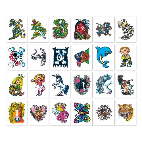 24 Kindertattoos „Gemischte Themen“ von Lutz Mauder // Sticker Tattoo Kinder Fussball Tiere Mädchen Pirat Elfen Pferde Drachen Tiger - 2