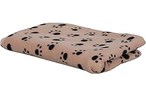 ‎KERBL PET Kerbl Pet Hundedecke Stella, Liegedecke, beige, mit Pfotenmotiv, 140x100cm, Hunde/Katzen, aus flauschigem Fleece, Möbelschutz