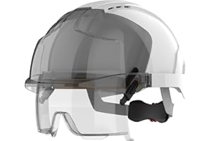 JSP EVO VISTAlens Casco di sicurezza con occhiali integrati, Ventilato, Bianco/Grigio (AMB170005F00)