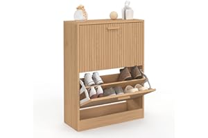 IDMarket - Mueble para zapatos de 12 pares Juliette 2 puertas listones de madera color roble