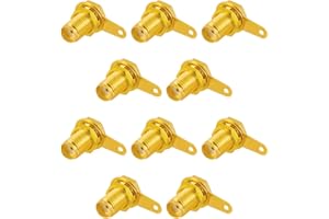 Vecys 10 Pezzi SMA Femmina Connettori SMA Coassiale Pannello per Montaggio Connettore con Paratia Dado e Terminale a Tazza a Saldare