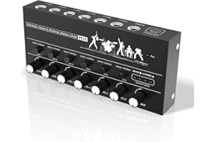 XIAOKOA Mini Mixer Audio Linea Stereo: Mixer a 6 Canali Con Controllo Indipendente per Registrazione di Musica, Uscita e Ingresso TRS da 1/4", per PC/Microfono/Chitarra/Tastiera Elettrica/Amplificatore/Alt