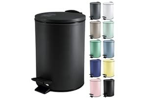 Spirella Poubelle 3 ou 5 Litres Acier inoxydable à fermeture douce avec récipient intérieur Adelar Salle de bains Poubelle à pédale Boîte à ordures Frein de chute Noir