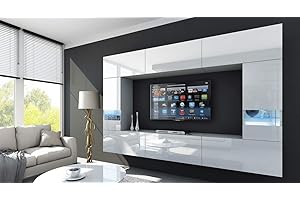 Furnitech Future C29 Schrankwand Wohnwand Möbel Wohnzimmer Wandschrank Mediawand mit Led Beleuchtung (LED RGB (16 Farben), 29/HG/W/2 1A)