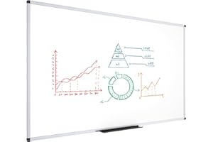 VIZ-PRO Tableau blanc magnétique effaçable à sec, avec cadre en aluminium et porte-marqueur, 180 x 120 cm