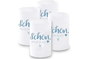 FYOJAIC Windlicht Deko, 12 Stück Mini Tischlichter Kerzen Deko als Tischdeko für Junge und Mädchen Kommunion Konfirmation Taufe Hochzeit Geburtstag Teelichter, ca. 6,0 x 10,0 cm (Blau)