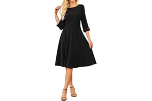 GRACE KARIN Women's Elegant Work Midi Dress Boat Neck 3/4 Sleeve Midi Flared A-Line Cocktail Party Dresses