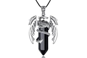 LEEQ Collier Dragon avec Cristal - Pendentif Dragon Viking, Collier Cristal avec Obsidienne Chakra Pierre Naturelle Bijoux Labradorite pour Homme Femme