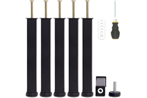 HAOMEO Pied de Lit, Pieds pour Sommier à Lattes Universel | Hauteur: 25cm(+2cm) Reglable | Design: Noir Metallique | Carré: 3x3 cm | avec Boulons M8×60mm | pour les cadres avec trous pré-percés | Lot de 6