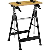 HOMCOM Adjustable Workbench 65x57x85-114cm Natural Wood and Black | 4 Swivel Pegs, Angle and Distance Adjustable Boards