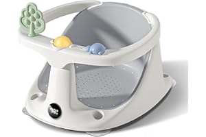 EzyWay Baby Bath Seat with Thermostat for Babies 6 Months & Up, Non-Slip Sitting Up, Soft Cushion (Grey)
