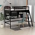 APRODZ Acelea Twin Loft Mango Wood Bunk Bed with Desk Espresso Finish