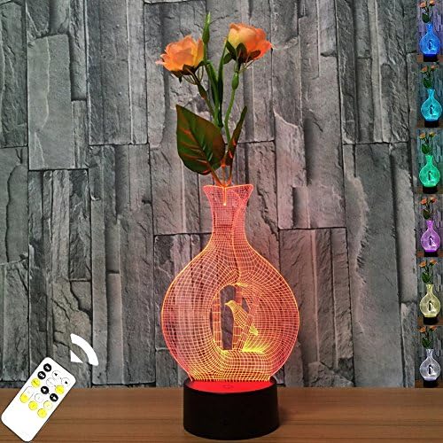 FARS 3D Visual Lamp Optical Illusion Led Night Light, Amazing 7 Color Changing Vase Shape Touch Sensitive Switch Lamps Remote Control tablet Desk lamp with Acrylic Flat, ABS Base,Mrio USB Charge for Home Decor