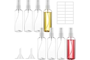 Ysimple 8 Pezzi Flaconi Spray da Viaggio 100 ml, Contenitori Ricaricabili Liquidi, Trasparente Boccette da Viaggio, Spray Bottiglie con 1 Etichette e 2 Imbuti, per Shampoo Creme Lozioni Liquide