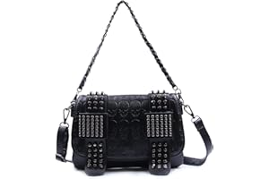 Syrads Women's Crossbody Shoulder Bag Punk Gothic Studs PU Handbag Skull Rivet Studded Crossbody Bag