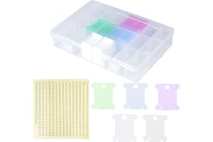 Pinsheng Organizadora de Punto de Cruz 150 Bobinas de Hilo de Plástico Blanco con Adhesivas en Blanco y Caja de Almacenamiento para Bordar Coser Artesanal DIY