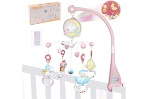 Giostrina per culla, Aolkee Giostrina musicale girevole a 360° con luci, sonagli rotanti appesi, carillon con telecomando, funzione di cronometraggio, giostrina musicale per neonato