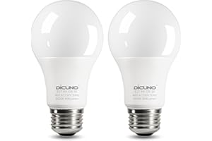 DiCUNO E27 Screw LED Bulb 9W, Daylight White 5000K, 60 Watts Halogen Equivalent, Large Screw in Light Bulb, 806LM, Non-Dimmable, ES High CRI 90 Lightbulbs for Lamp, 2 Pcs