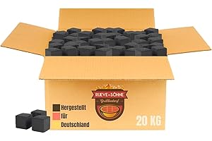 AL DUCHAN RUEVE&SÖHNE - 20 KG BBQ Grillkohle 26er | Naturkohle aus Kokosnussschalen mit Steakhouse Qualität | Hochwertige Kokos Coal Cubes | BBQ und Kokoskohle Briketts I Ab in den Grill