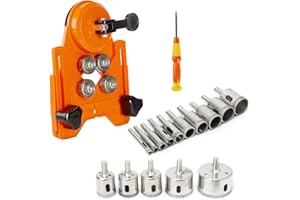HOZZWHOO 17Pcs Diamond Drill Bit Set, Including 15Pcs Diamond Bits 6-50mm, Adjustable Hole Saw Guide Jig Fixture for Glass, Porcelain, Ceramic, Marble, Tile, Granite
