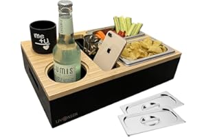 ‎LIVONEER LIVONEER CouchBar - Snackbox Set modular mit 2 Snackschalen & Deckeln, Flaschenhalter, Couch Tablett, Holz Sofatablett für Sofa, Beer Buddy, Wohnmobilausstattung