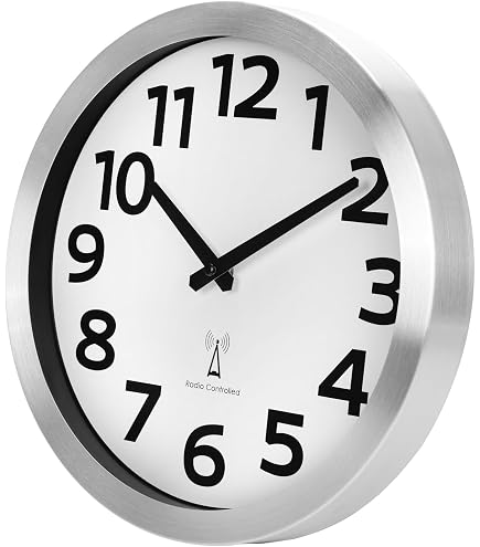 Funk-Wanduhr 30 Cm, Schwarz – Batteriebetrieben, Selbststellend, Modern Für Küche & Wohnzimmer