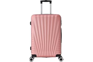 Valise Grande Taille Rigide 75cm – Soute Avion – Bagage XL léger ABS – 4 Roues pivotantes 360° – Fermeture zippée – Poignée télescopique – Rose Gold – Collection Elegance - TROLLEY ADC