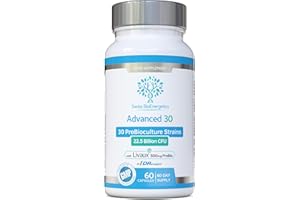 SWISS BIOENERGETICS Bio Cultures Complex Probiotics & Prebiotics - Advanced 30 Strains & 22.5 Billion CFU with 500mg of Livaux PreBiotic per Capsule - 2 Month Supply in DR-Caps for Optimal delivery to The Gut - UK Made