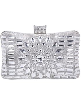 Damen Satin Strass Damen Clutch Abendtasche Handtasche Umhängetasche mit Kette
