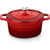 vancasso Cast Iron Pots, 3 Litres 22 cm Enameled Dutch Casserole Pot Non-Stick Anticorrosive Enamel with Round Lid for Kitche