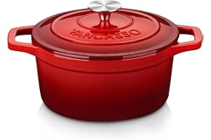 Vancasso - Pentola in ghisa per il pane per 2-4 persone, diametro 22 cm, smaltata, casseruola, per arrosto/stufato/cucinare, rotonda, rossa, 3 L