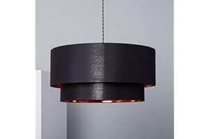 LEDKIA LIGHTING Lampada a Sospensione in Tessuto Reflect Duo Ø500x220 mm Nero E27 Tessile per Sale, Soggiorno, Cucina, Camera