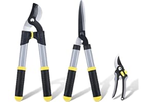 Colwelt Garden Shears Set 3PACK Lightweight, Compact Garden Loppers Shear Set with 42cm Bypass Branch Cutters & Hedge Clippers & Garden Secateurs, Tree Shrub Care Kit for Pruning with Soft Grip Handle