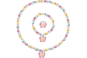Maeoetty Colorful Butterfly Jewellry Princess Girls Necklace Bracelet Little Kids Lovely Beaded Necklace and Bracelet Princess Dress up for Toddlers Kids Gift-Style 2