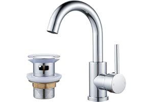NewEast Basin Taps Mixer Single Lever Swivel Bathroom Sink Tap Chrome with Pop up Waste