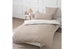 Nesture Bettwäsche 135x200 Baumwolle Beige/Weiß - Bettwäsche-Sets 2teilig Weich, 100% Gewaschene Baumwoll, Enthält 1 Bettbezug 135 x 200cm und 1 Kissenbezug 80x80 mit Reißverschluss