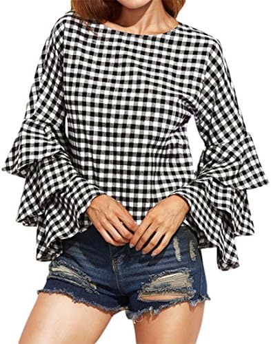 Womens Long Sleeve Tops,Girl Polka Plaid Shirt Blouse T-Shirt Pullover For Ladies Moonuy Female Fashion Casual Spring Autumn Summer Winter Elegant Slim Loose Jumpers Pyjamas,Womens Tops (Black, S)