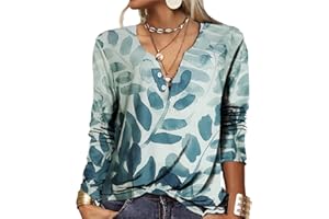GRMLRPT T-Shirt col V Blouses à Manches Longues pour Femmes Imprimé Tunique Tops Lâche Chemisier T-Shirts pour Femmes Sweat-Shirt Tuniques Basiques Haut Automne(Multicolore,S)