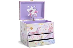 ‎JEWELKEEPER Jewelkeeper Musikalisches Schmuckkästchen Kinder Mädchen - Einhorn Schmuckkasten mit Glitzer Regenbogen - Zwei Schubladen - Schmuckdose Kinder - Fördert Kreativität - The Beautiful Dreamer Melodie