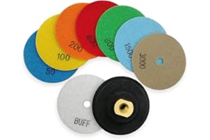 SHDIATOOL Diamante Lucidatura Pad 8 Pezzi Grana Mista e M14 Gomma Backer per Lucidare a Secco Marmo Granito Pietra Ceramica Dia 100mm/4 Pollici