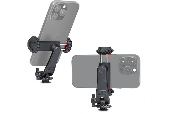 Zeadio Smartphone Tripod Mount Adapter, Cell Phone Tripod Holder Clamp with Triple Cold-Shoe Mount for All iPhone and Android Smartphones Light Microphone etc