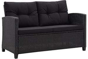 Deufre Lounge California Sofá Muebles de Jardín de Ratán Sofa Jardin Exterior Sofas Exterior Jardin Ratan Conjunto Jardin con Cojines Lavables para Jardín Terraza Patio Negro