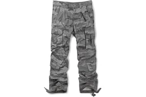 Aeslech Men's Cargo Work Combat Trousers Cotton Casual Military Camo Trousers with 8 Pockets
