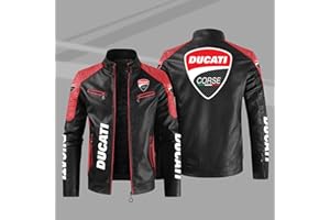 HAOZAILIN Giubbotto Moto in Pelle da Uomo per Giubbotto Bomber Ducati Stampa Nuovi Cappotti Antivento Giacche Collo Stand - Regali Ragazzi-Red||L