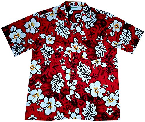 Preisvergleich Produktbild Hawaiihemd / Hawaiishirt „Classic Flowers (red)“, 100% Baumwolle, Größe L