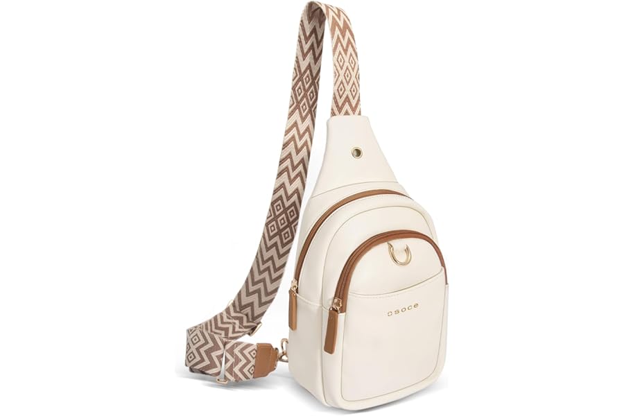 OSOCE Crossbody Bag for Women PU Sling Belt Bag Small Shoulder Chest Bag Purses with Adjustable Guitar Strap Phone Cable Hole Fanny Pack Cross Body Bags with for Ladies Travel Shopping.