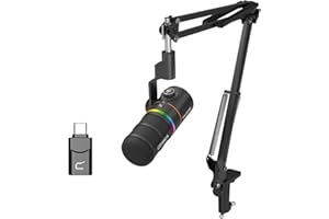COMICA D10 Pro A XLR USB Dynamic Microphone with Receiver Boom Arm Stand for Gaming/TikTok/Podcast Recording,Support RGB Light Mute Button for PC,Smartphone,Computer,Mac,PS4/5(Black)