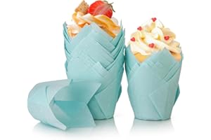 Spesh 100 pirottini di carta a forma di tulipano, per cupcake, a forma di tulipano, usa e getta, per matrimoni, compleanni, Pasqua, riunioni di famiglia (blu)
